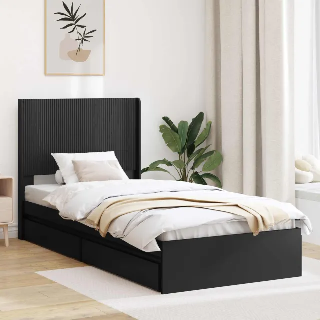 vidaXL Bedframe met opbergruimte en hoofdbord Zwart 75 x 190 cm