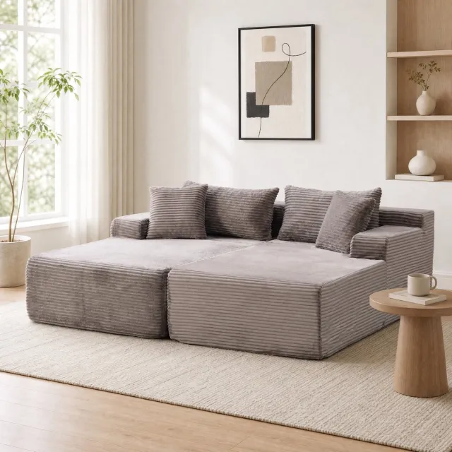 MEUNIQ Modulaire hoekbank met chaise longue 200 x 174 x 74,5 cm, grijze chenille bekleding, 30D schuimvulling en antislipbodem voor woonkamer Grijs
