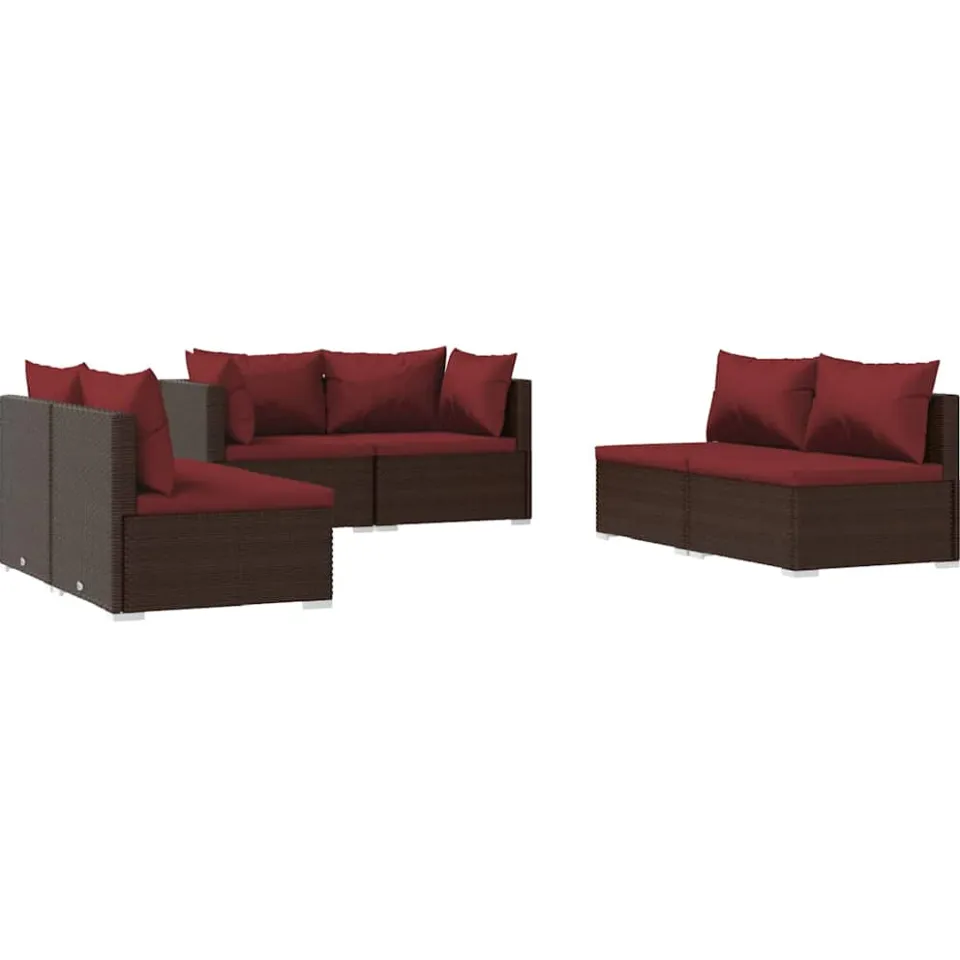 vidaXL 6-delige Loungeset met kussens poly rattan bruin, foto 4