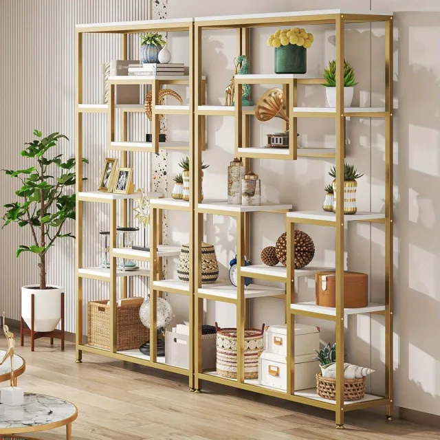 Corenia Boekenkast – Boekenrek – Opbergkast – Open Kast – Vakkenkast – 11 Lagen – Gouden Metaal – 180 cm Hoog Hetzelfde als afbeelding