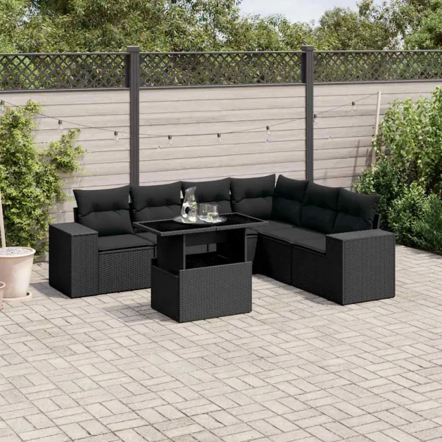 vidaXL 7-delige Loungeset met kussens poly rattan zwart, foto 2