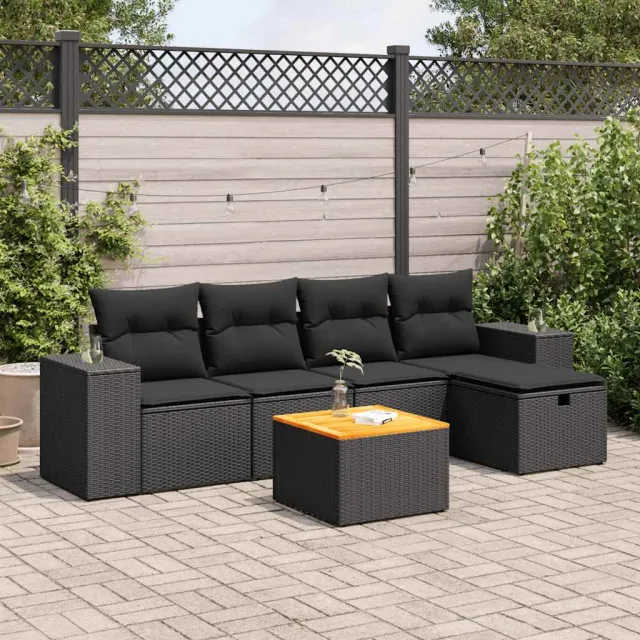 vidaXL 6-delige Loungeset met kussens poly rattan zwart, foto 2