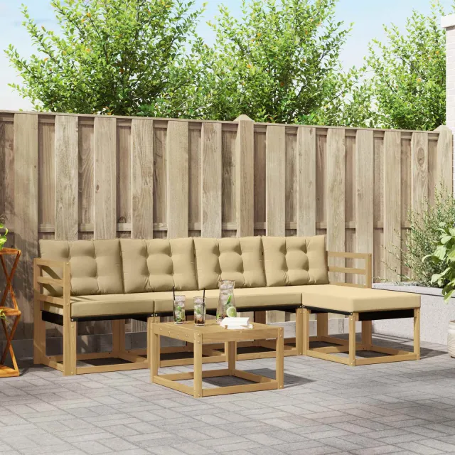 vidaXL Buiten bankenset 6 st 5-zits Wit en Beige