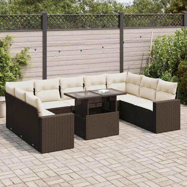 vidaXL 10-delige Loungeset met kussens poly rattan bruin, foto 2