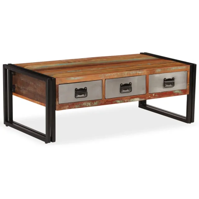 vidaXL Salontafel met 3 lades 100x50x35 cm massief gerecycled hout Bruin