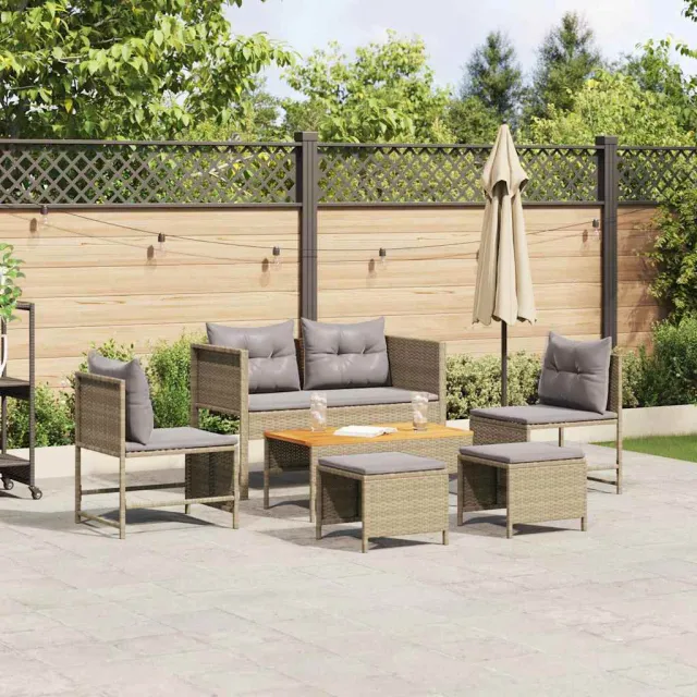 vidaXL Tuinbankenset 6 st Beige en Licht Grijs poly rattan, foto 2
