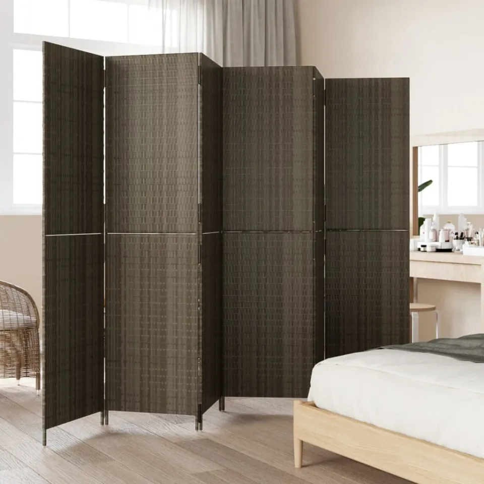 vidaXL Kamerscherm 6 panelen poly rattan grijs, foto 3