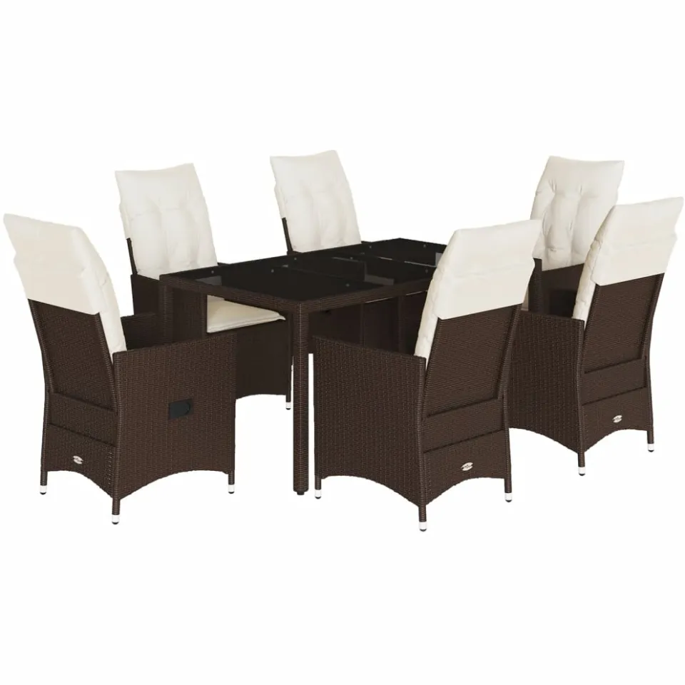 vidaXL 7-delige Tuinset met kussens poly rattan bruin, foto 3
