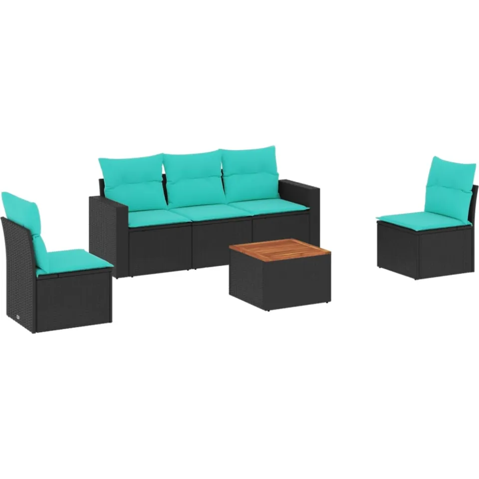 vidaXL 6-delige Loungeset met kussens poly rattan zwart, foto 3