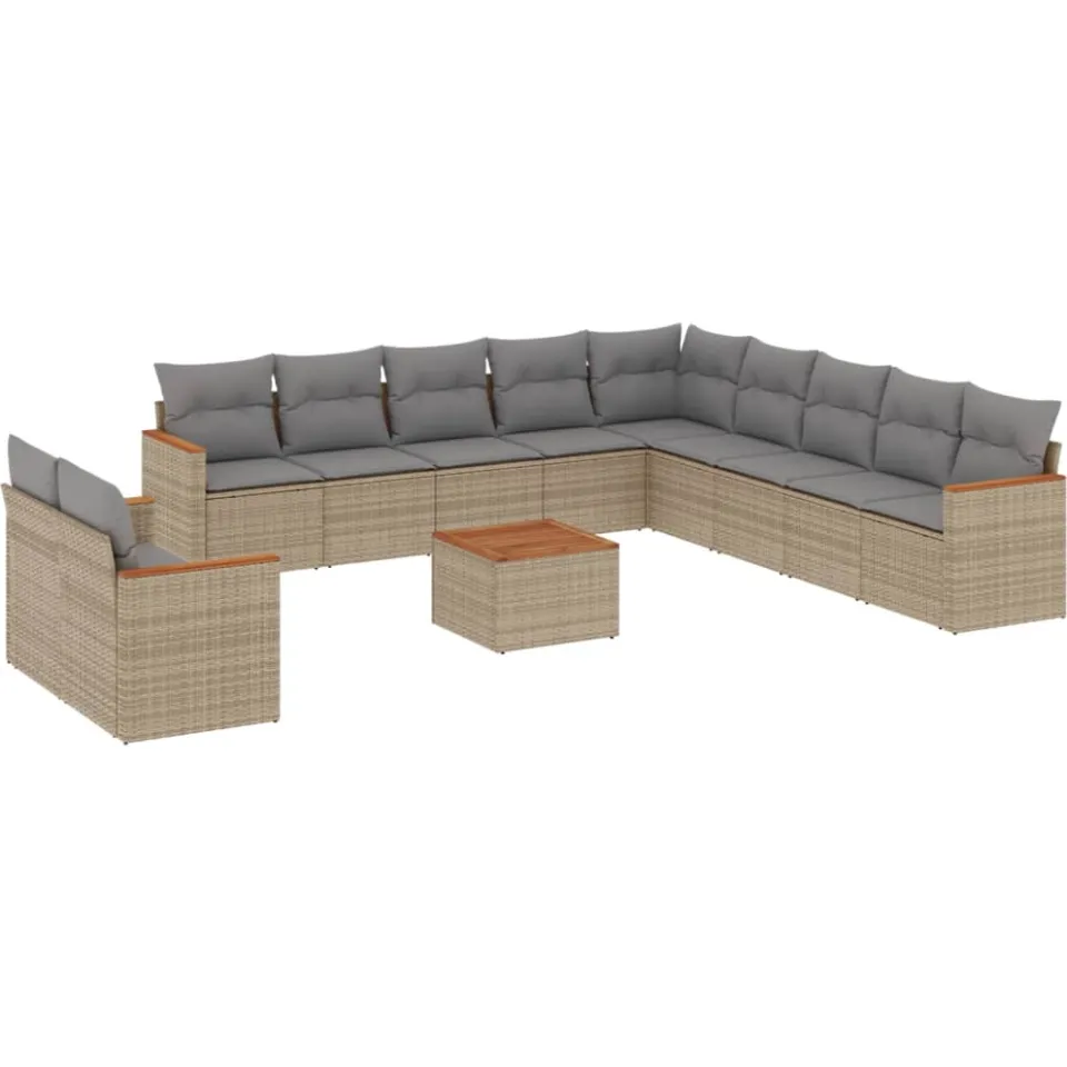 vidaXL 12-delige Loungeset met kussens poly rattan gemengd beige