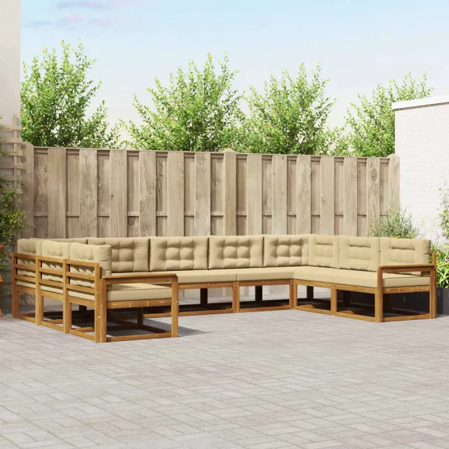 vidaXL Buiten bankenset 9 st 9-zits Natuurlijk en Beige