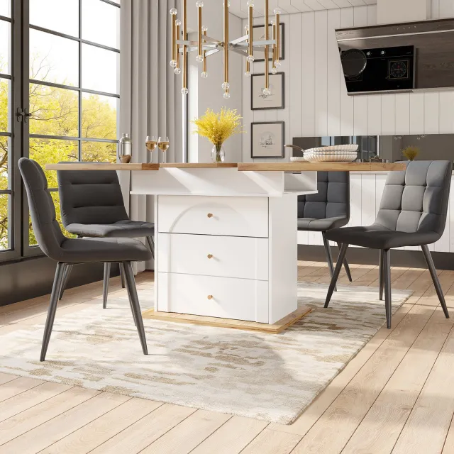 Maisentiel Uitschuifbare eettafel 110-140 x 80 cm met opbergruimte - wit en naturel