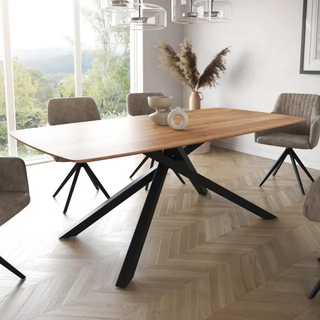 DELIFE Eetkamertafel Edge Boot acacia natuur 200x100 kruisframe rechthoek zwart Zwitserse rand Bruin