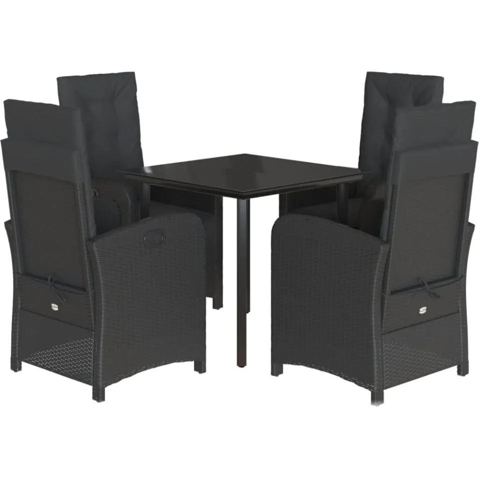 vidaXL 5-delige Tuinset met kussens poly rattan zwart, foto 3
