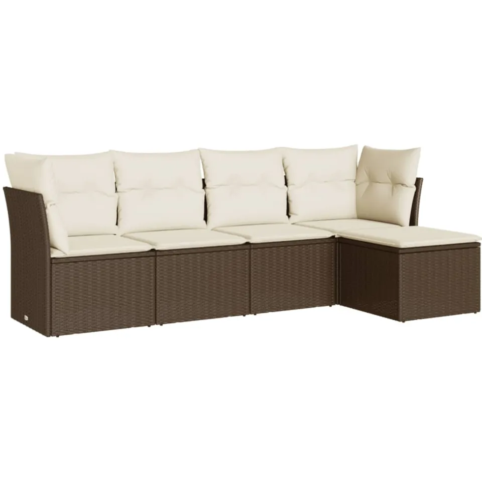 vidaXL 5-delige Loungeset met kussens poly rattan bruin, foto 3