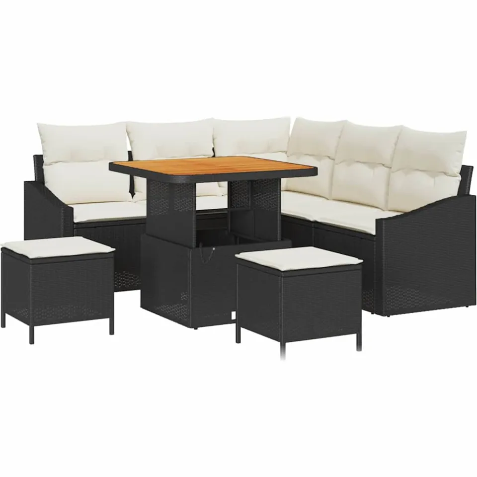 vidaXL Tuinbankenset 8 st Zwart poly rattan