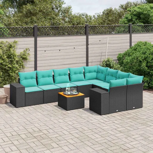 vidaXL 10-delige tuinbankset met kussens van zwart polyrotan, foto 2