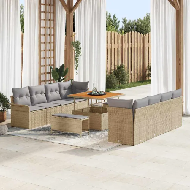 vidaXL Tuinbankenset 11 st Beige poly rattan