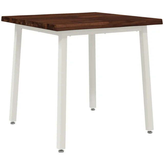 vidaXL Eettafel - met - levendige - rand - 70 - x - 70 - x - 75 - cm - Massief - Acacia - Hout Donkerbruin en Wit