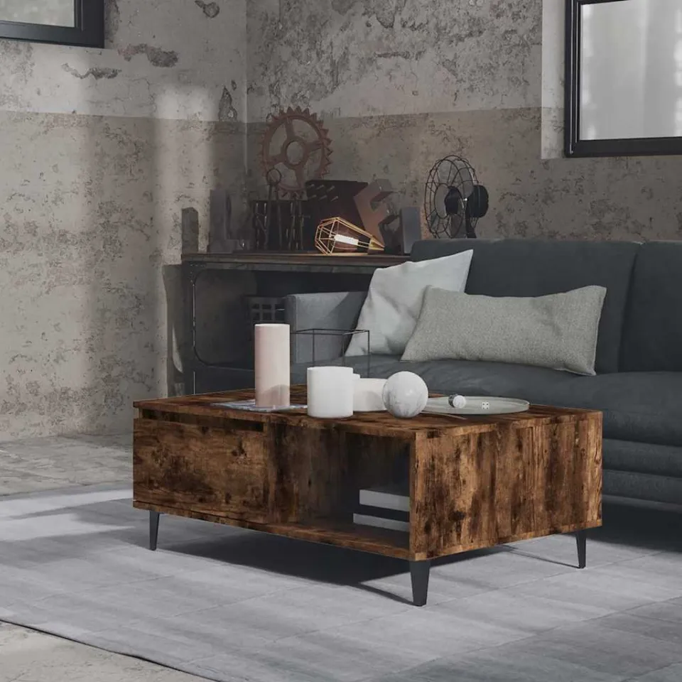 vidaXL Salontafel 90x60x35 cm bewerkt hout gerookt eikenkleurig, foto 2