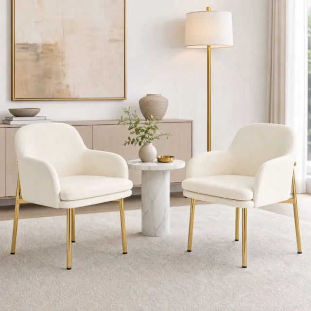 HAUSS SPOLE Eetkamerstoelen met Armleuningen - Set van 2 - Gestoffeerde Zitting en Verstelbare Voetdoppen - Voor Eetkamer en Keuken - Polyester - Wit