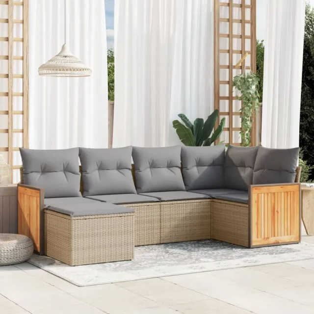 vidaXL 6-delige Loungeset met kussens poly rattan beige, foto 2