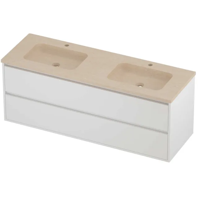 Proline Rollo Badmeubelset Hardsteen Elegant 2 Gaten 140x46x54 cm Sand Stone Mat White Mat Wit