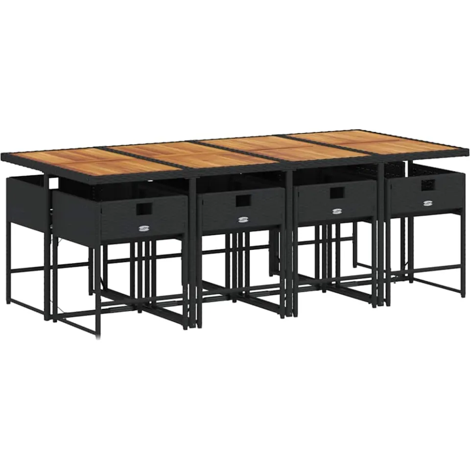 vidaXL 9-delige Tuinset poly rattan zwart