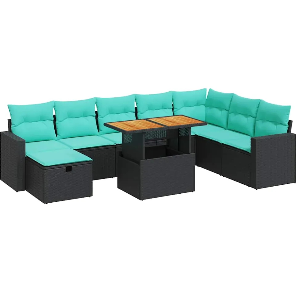 vidaXL 9-delige Loungeset met kussens poly rattan acacia zwart
