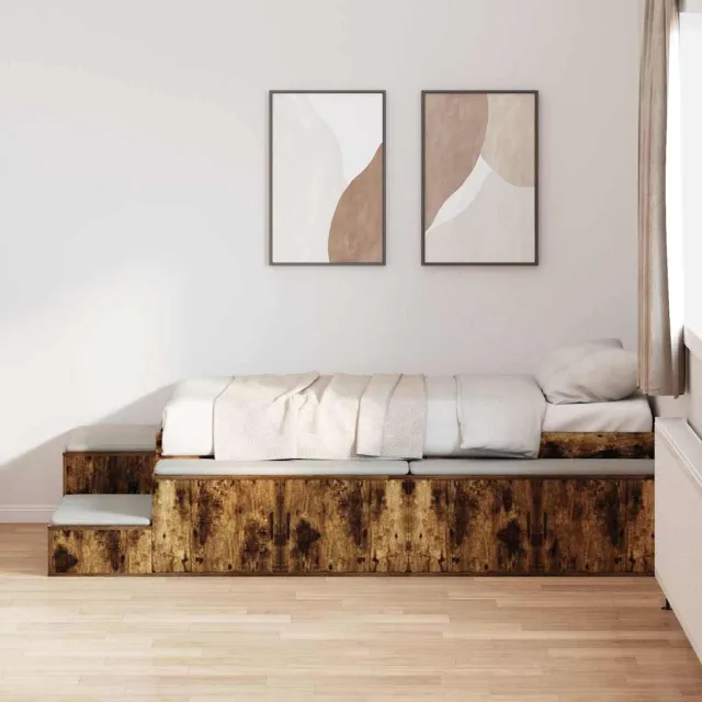 vidaXL Opbergbedframe Gerookt eiken 75 cm Bewerkt hout