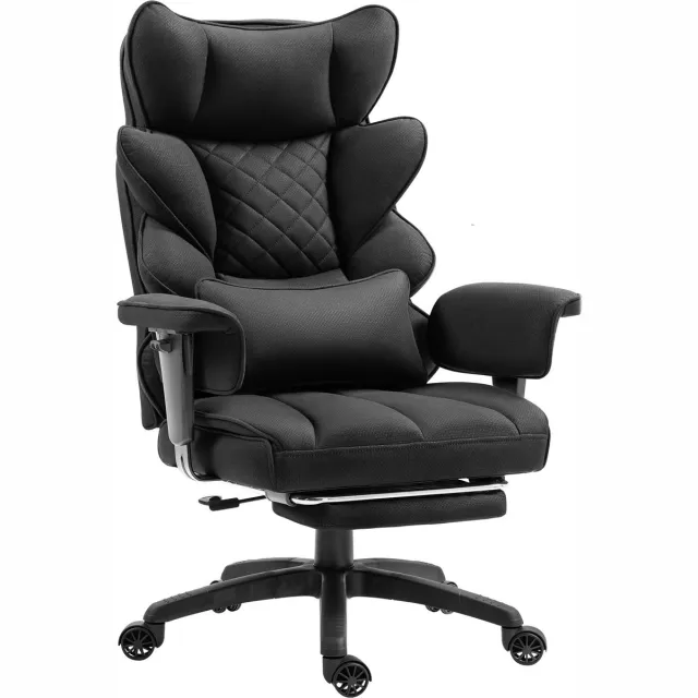 Dowinx Gamingstoel - Ergonomische Bureaustoel - Pocketvering Zitkussen - Dubbele Zachte Rugleuning - Verstelbaar Lendenkussen - Armleuningen - Voetsteun -Zwart