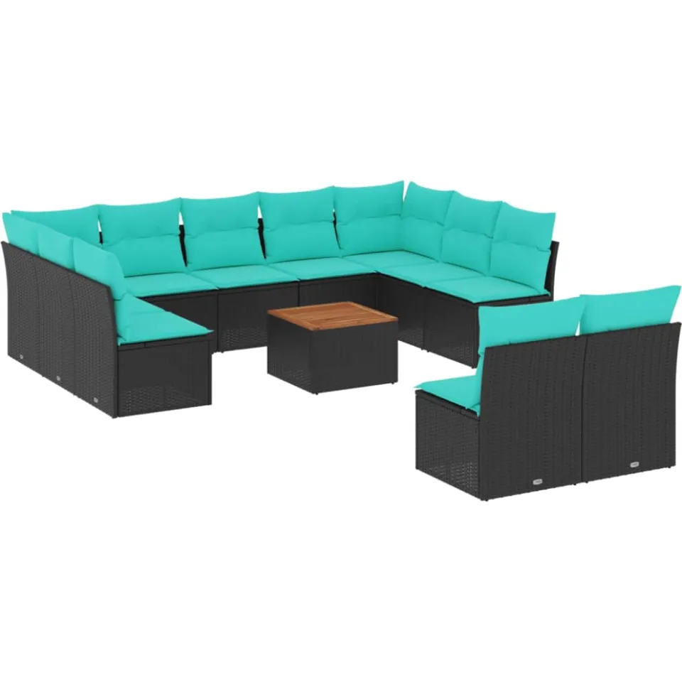 vidaXL 12-delige Loungeset met kussens poly rattan zwart, foto 3