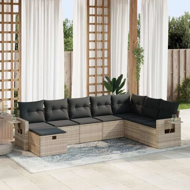 vidaXL 8-delige Loungeset met kussens poly rattan lichtgrijs grijs, foto 2