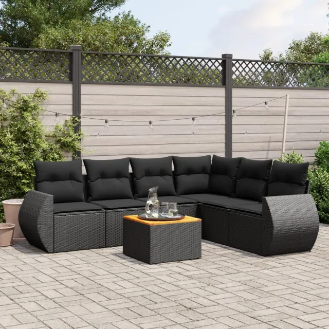 vidaXL 7-delige Loungeset met kussens poly rattan zwart, foto 2