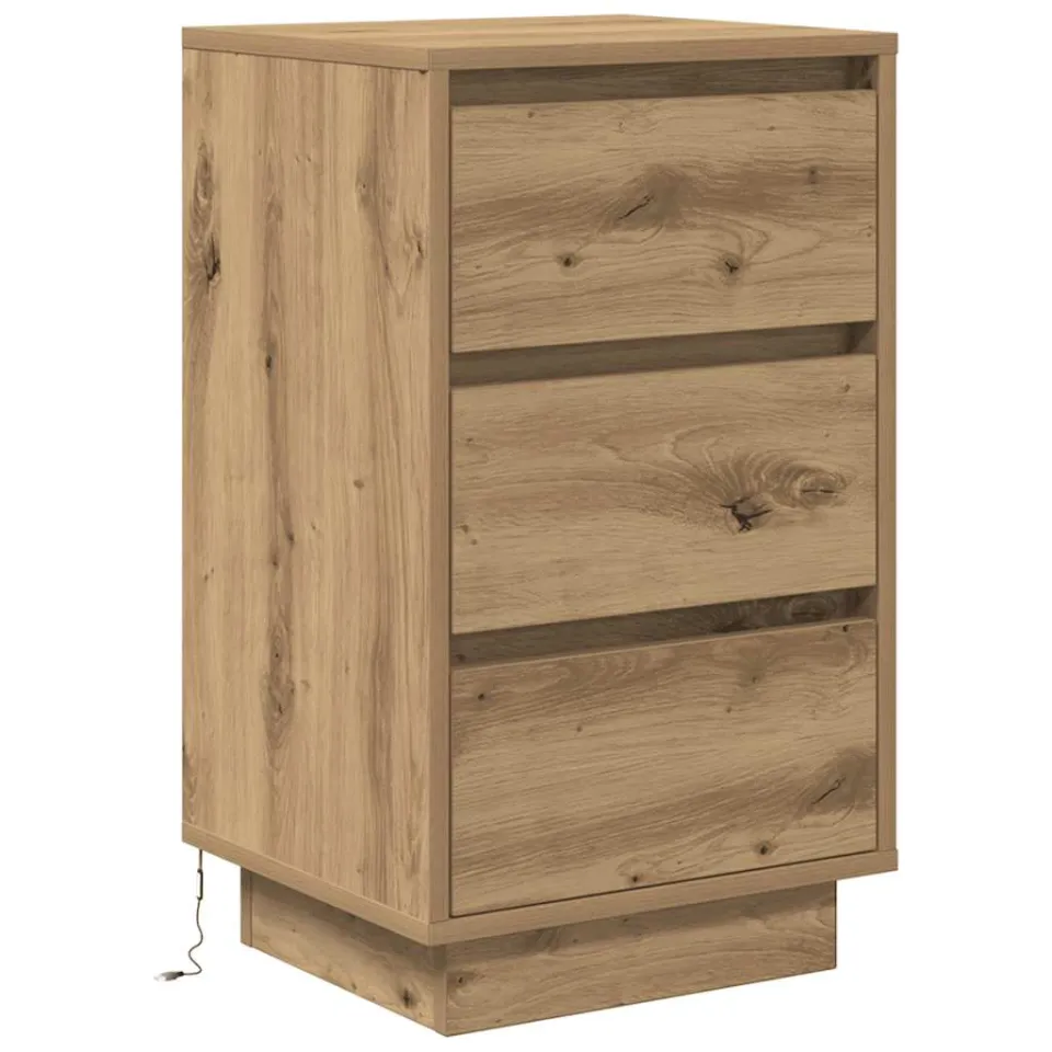 vidaXL Nachtkastje met LED-verlichting 38x34x65 cm artisanaal eiken Bruin