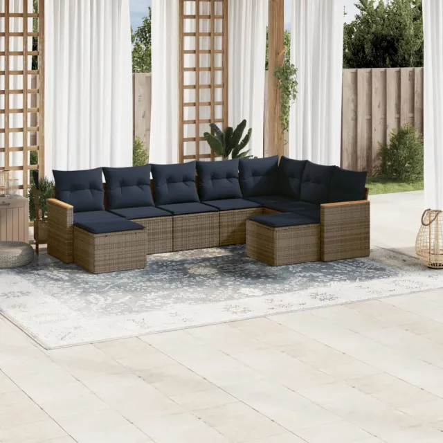 vidaXL 9-delige tuinbankset met kussens, grijs polyrotan, foto 2