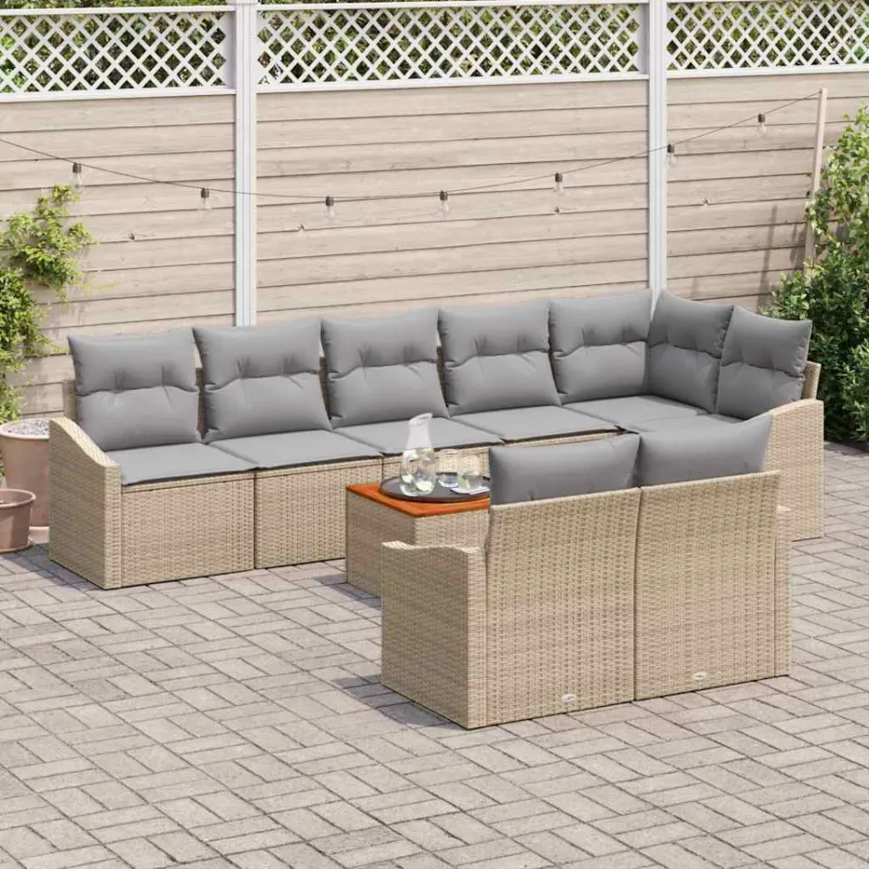 vidaXL Tuinbankenset 9 st Beige poly rattan, foto 3