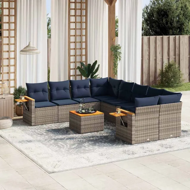 vidaXL 9-delige Loungeset met kussens poly rattan grijs, foto 2