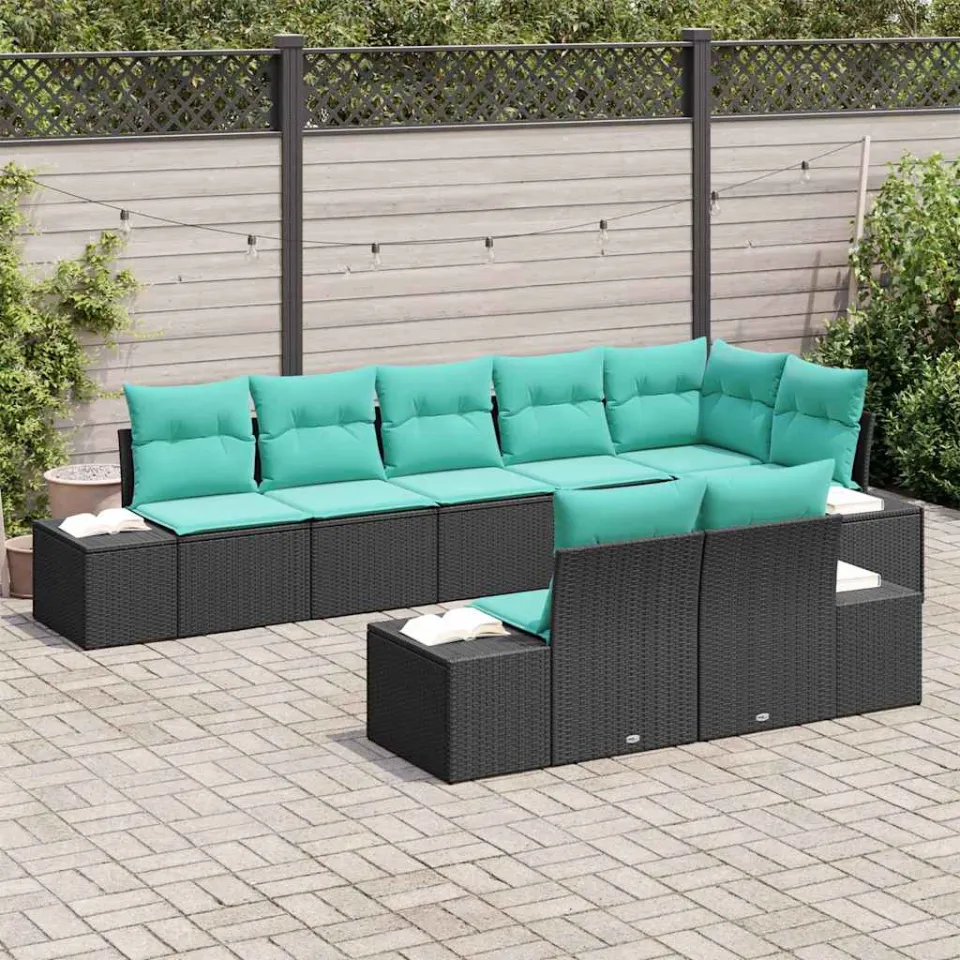 vidaXL Tuinbankenset 8 st Zwart en Turquoise Poly riet, foto 3