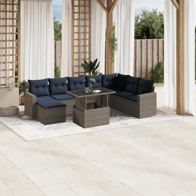 vidaXL 9-delige tuinbankset met kussens, grijs polyrotan, foto 2