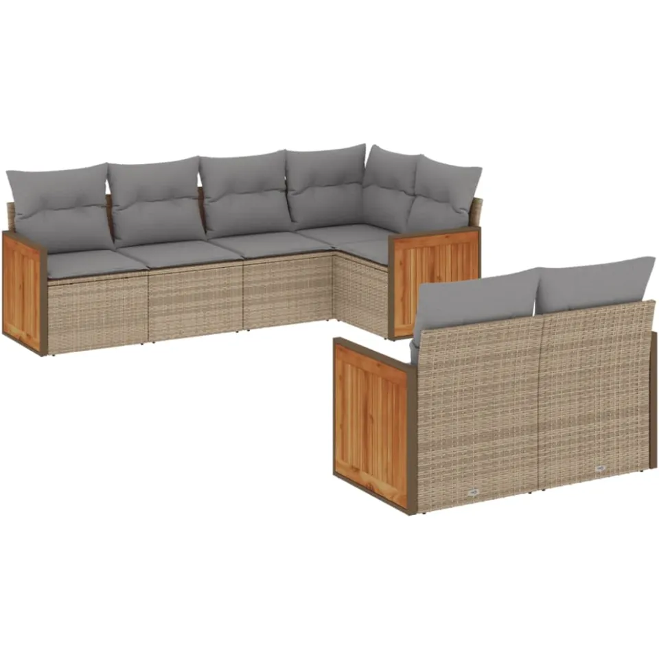 vidaXL 7-delige Loungeset met kussens poly rattan beige, foto 3