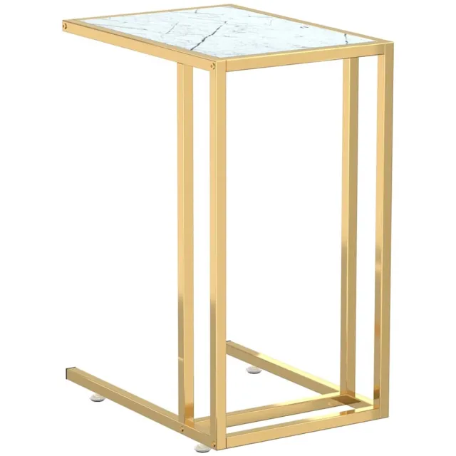 vidaXL Computer - bijzettafel - 50x35x65 - cm - gehard - glas - witmarmerkleurig witmarmer en goud