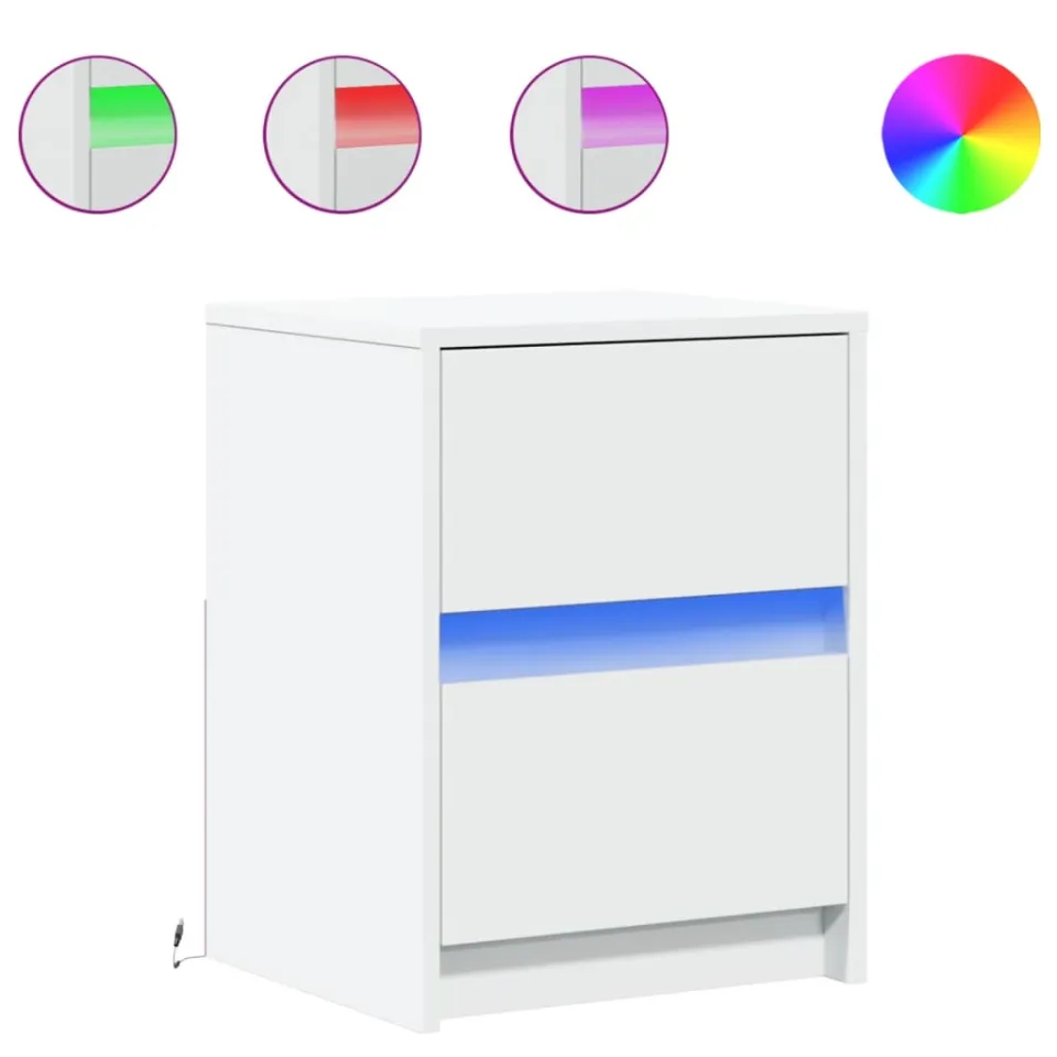 vidaXL Nachtkastjes met LED-verlichting 2 st bewerkt hout wit, foto 3