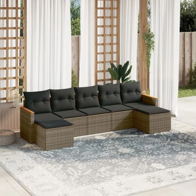 vidaXL 7-delige Loungeset met kussens poly rattan grijs, foto 2