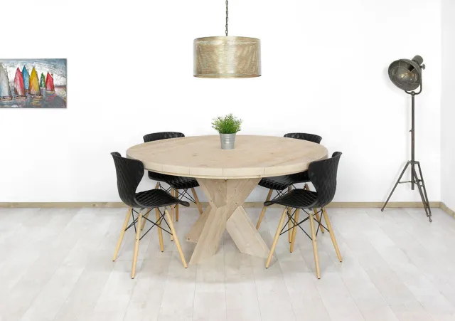 NordXL Steigerhouten ronde tafel Bluff met kruispoten