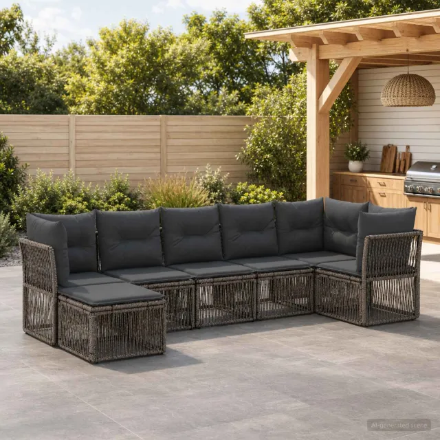 vidaXL Tuinbankenset 7 st 7-zits Grijs poly rattan, foto 2
