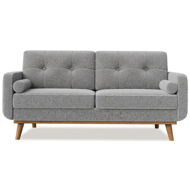 Triumpunpre 2-zitsbank Scandinavisch Design – Tweezitsbank met Massief Houten Frame – Stoffen Bank met Katoen-Linnen Bekleding – Moderne Woonkamerbank met Houten Poten – Lamswol Grijs