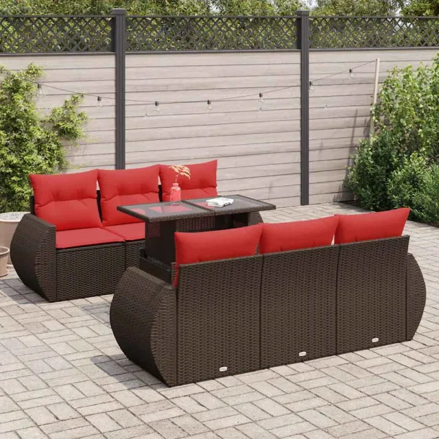 vidaXL 7-delige Loungeset met kussens poly rattan acacia bruin, foto 2
