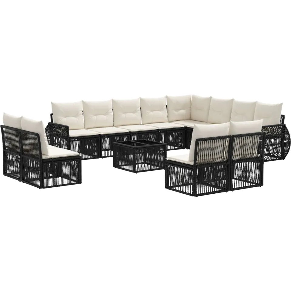 vidaXL Tuinbankenset 13 st Zwart en Cream Wit poly rattan, foto 3