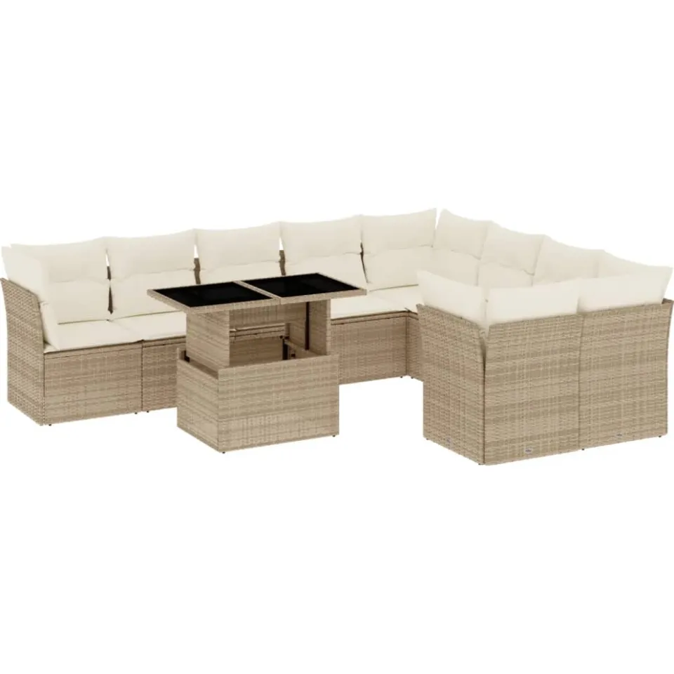 vidaXL 10-delige Loungeset met kussens poly rattan beige, foto 3